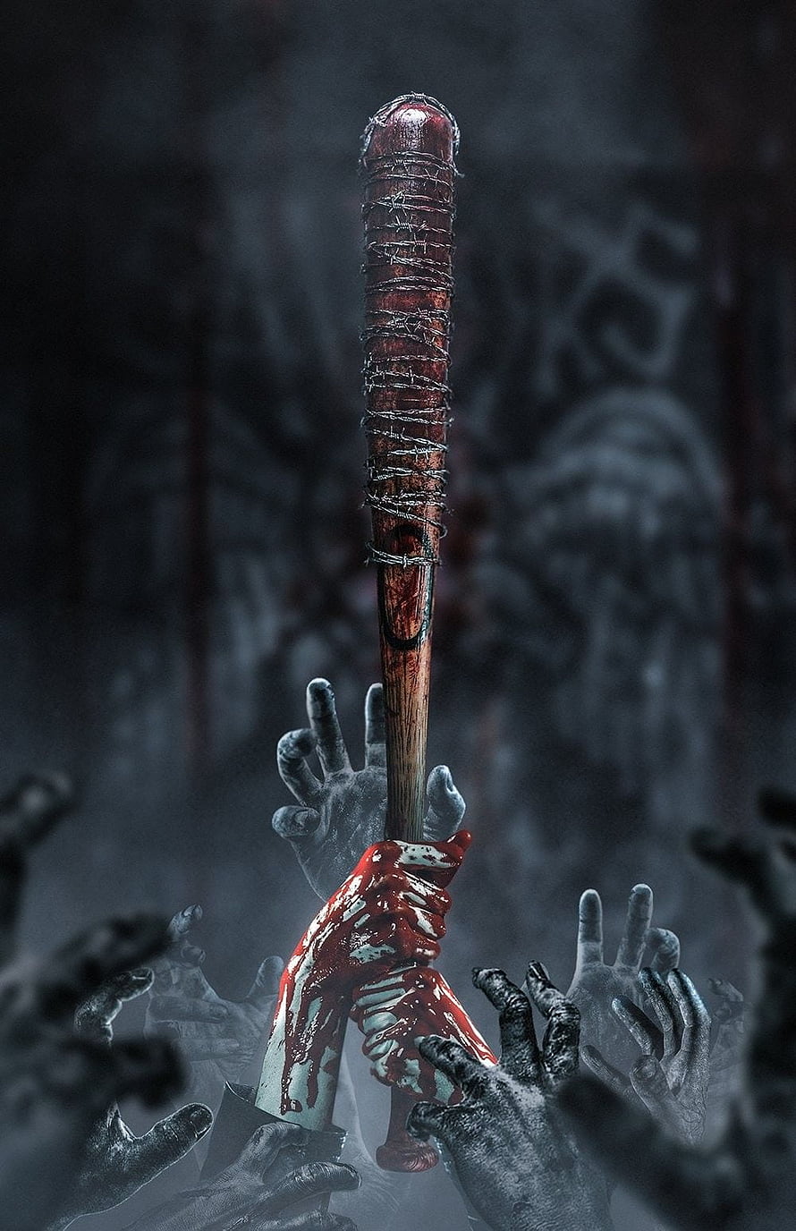 Lucille Baseball Bat from The Walking Dead with Bloody Grip and Reaching Zombie Hands HD phone wallpaper
