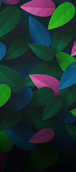 Vibrant Abstract Leaf Pattern in Pink, Green, and Blue on Dark Background HD phone wallpaper