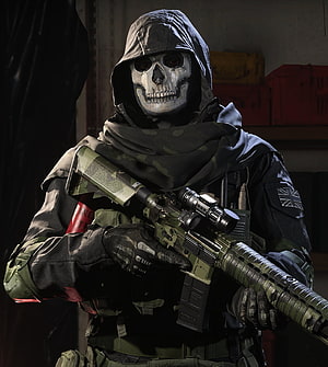 Ghost from Call of Duty Modern Warfare wearing skull mask and holding assault rifle HD phone wallpaper