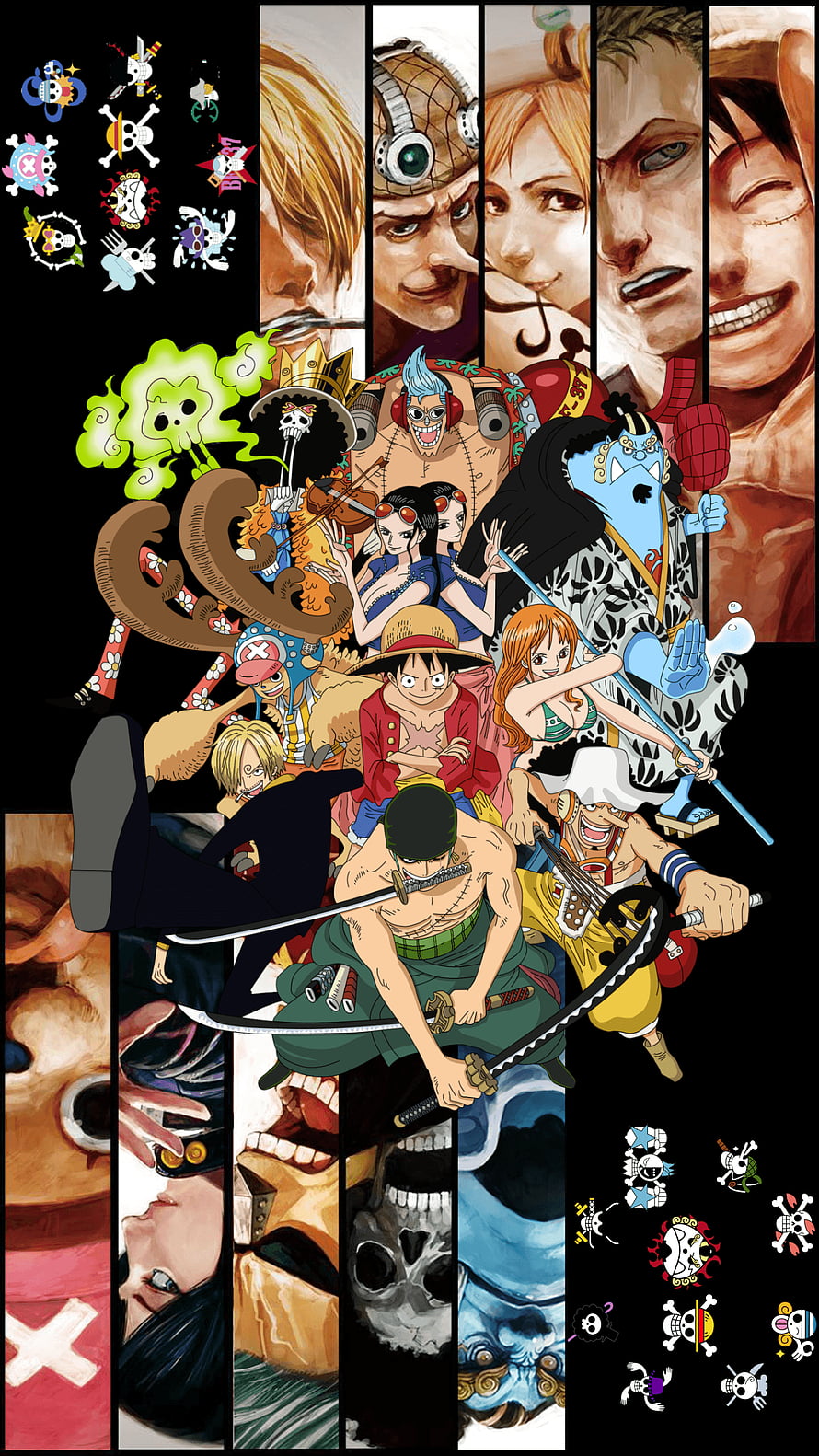 One Piece Straw Hat Pirates Crew Group Portrait with Jolly Roger Jamboree HD phone wallpaper