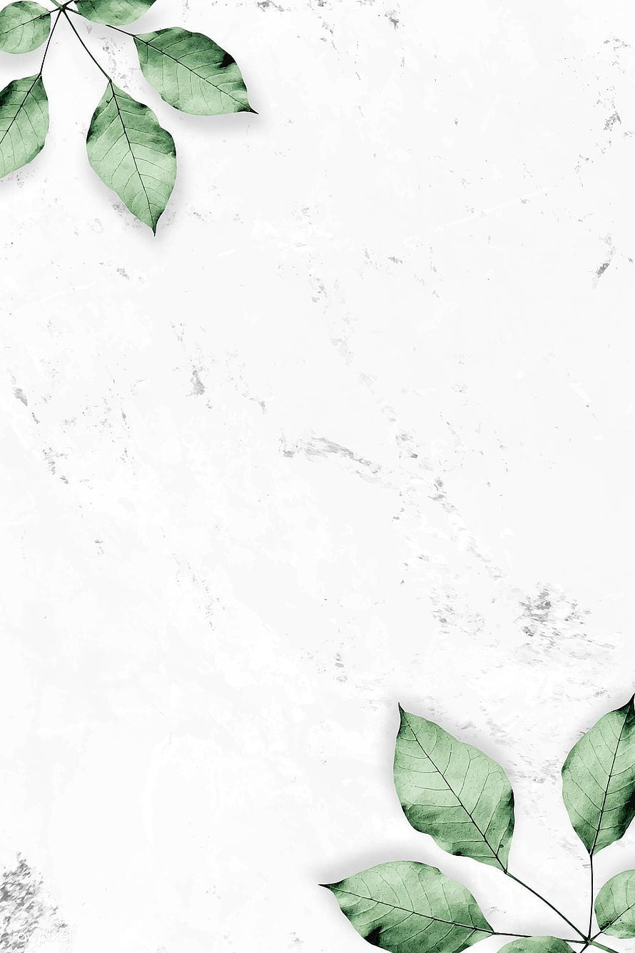 Minimalist Green Leaves on White Marble Texture Background HD phone wallpaper