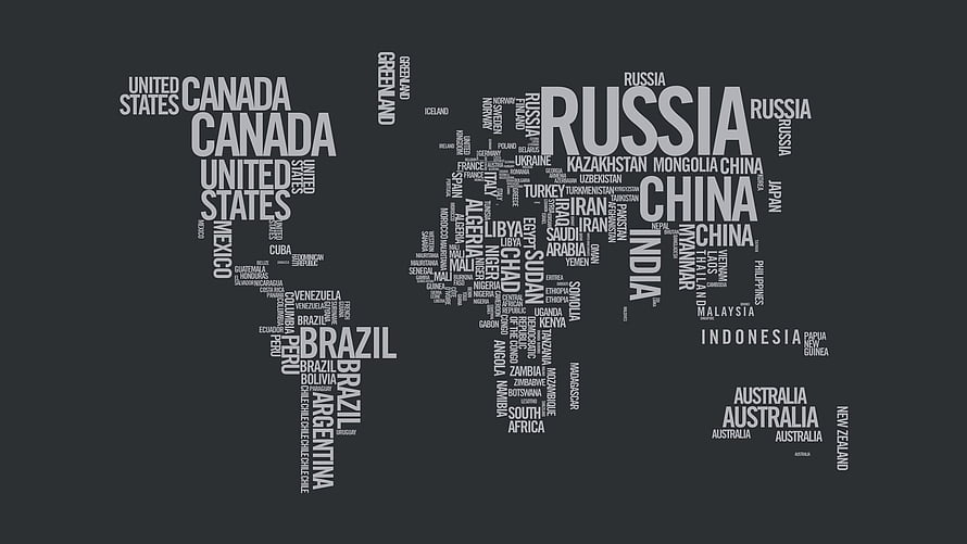 Typographic World Map with Country Names on Dark Background HD wallpaper