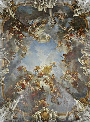 Baroque Ceiling Fresco with Angels and Clouds in a Church HD phone wallpaper