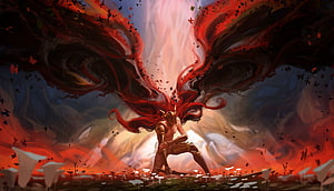 Elden Ring Angel with Crimson Wings and Dark Energy Fantasy Artwork HD wallpaper
