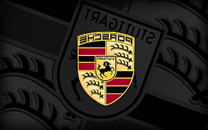 Porsche Shield Emblem with Stuttgart Crest on Dark Background HD wallpaper