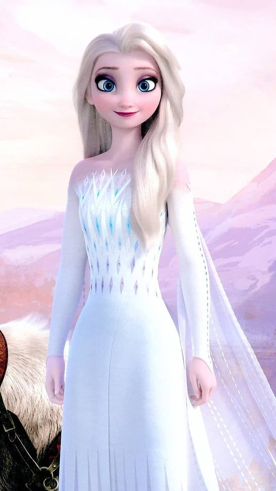 Elsa from Frozen 2 in her white adventure dress with long blonde hair and blue eyes HD phone wallpaper