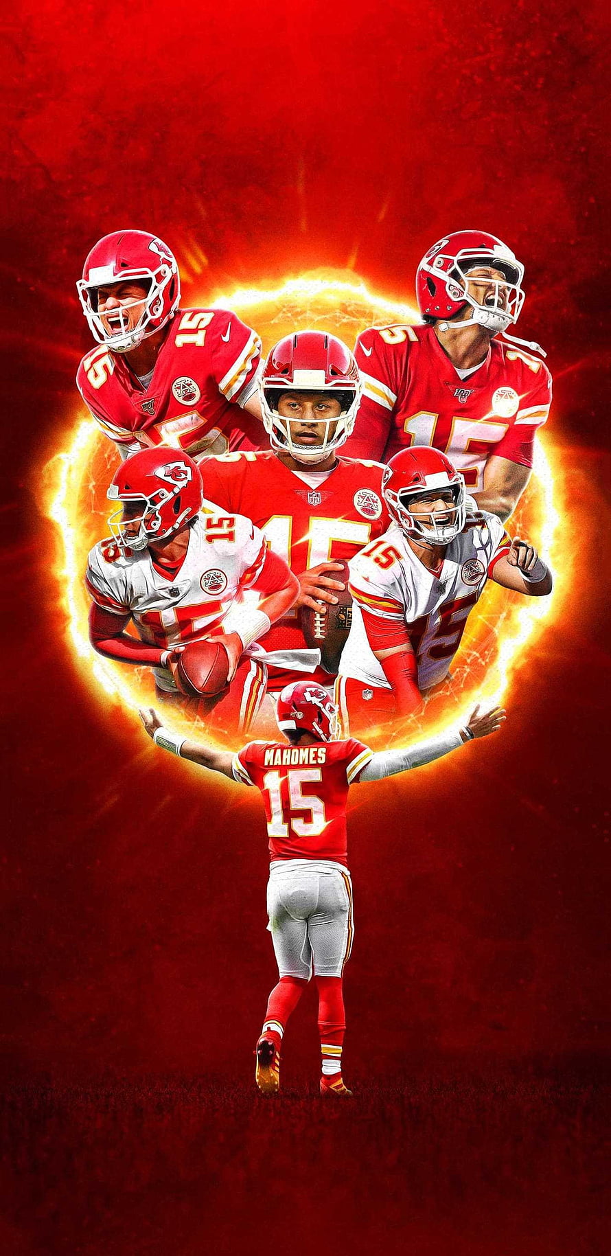 Patrick Mahomes Kansas City Chiefs Composite Artwork with Fiery Red Background HD phone wallpaper