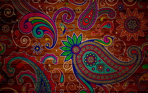 Colorful Paisley Floral Pattern on Vintage Wooden Background HD wallpaper