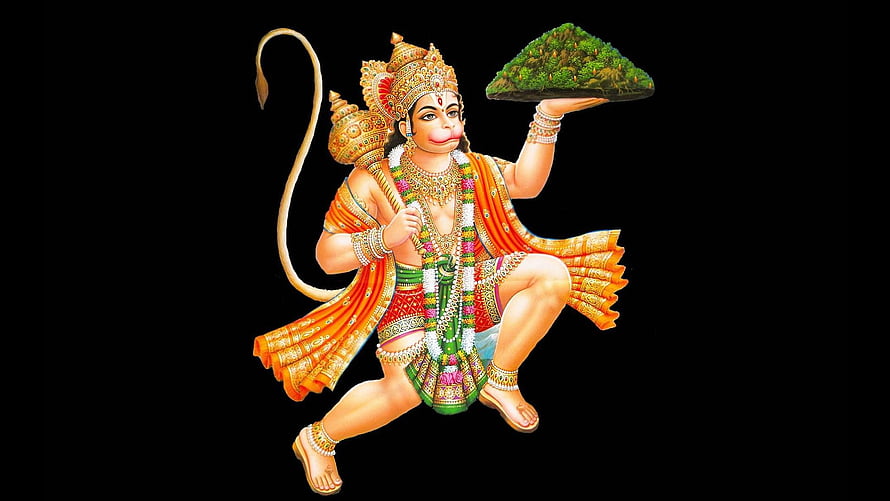 Lord Hanuman Carrying Sanjeevani Mountain in Traditional Indian Art Style, Lord Hanuman Mountain Taken In Hand Jai Bajrang Bali - Hanuman With Mountain, Hanuman Flying HD wallpaper