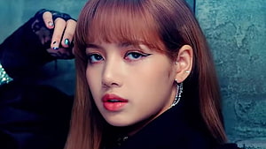 Lisa Blackpink Portrait With Red Hair, Dramatic Makeup, and Statement Earrings HD wallpaper