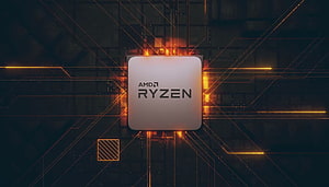 AMD Ryzen Processor on Glowing Circuit Board Background HD wallpaper