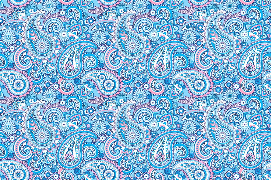 Blue and Pink Paisley Pattern Wallpaper with Floral Swirls HD wallpaper