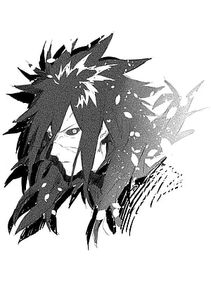 Madara Uchiha Black and White Manga Style Portrait with Spiky Hair and Rinnegan HD phone wallpaper