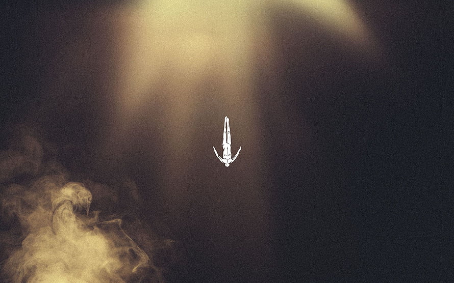 Afterlife Realm Of Consciousness: Ethereal Figure Descending Through Golden Light And Smoke HD wallpaper