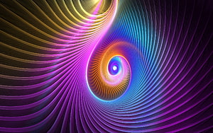 Vibrant 3D Fractal Spiral with Neon Purple, Blue, and Orange Light Waves HD wallpaper