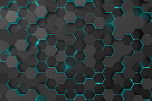 Futuristic Dark Hexagon Pattern With Glowing Cyan Neon Lines Abstract Background HD wallpaper