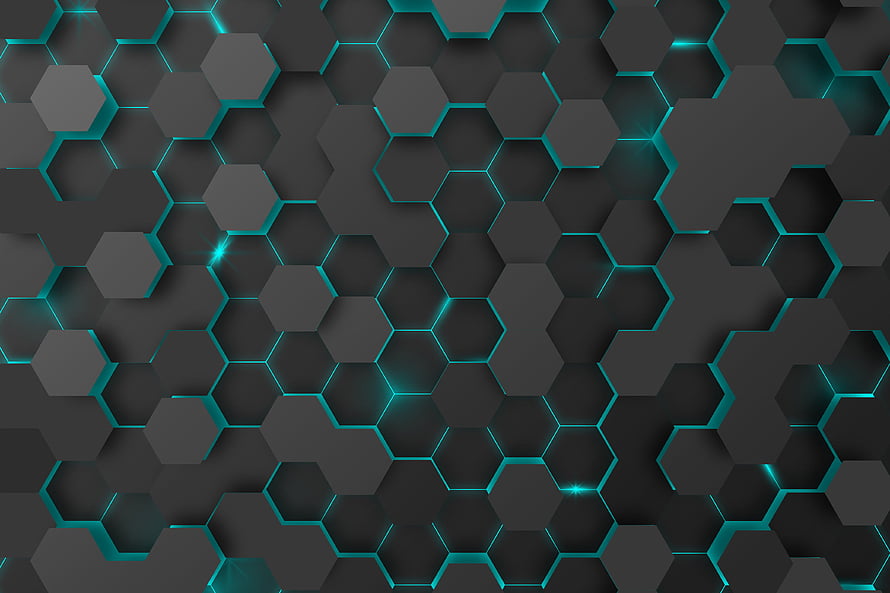 Futuristic Dark Hexagon Pattern With Glowing Cyan Neon Lines Abstract Background HD wallpaper