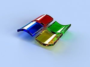 Glossy 3D Windows Logo with Red Blue Green and Yellow Panes on Light Blue Background HD wallpaper