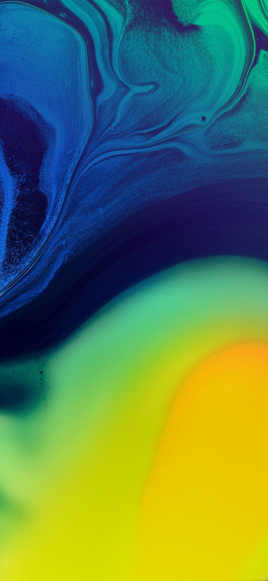 Vibrant Abstract Fluid Art with Swirling Blue, Green, and Yellow Ink Patterns HD phone wallpaper