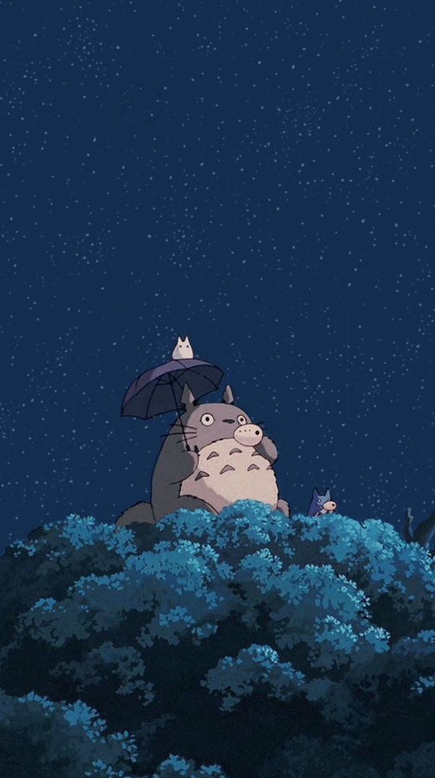 Totoro Holding Umbrella Under Starry Night Sky Anime Wallpaper HD phone wallpaper