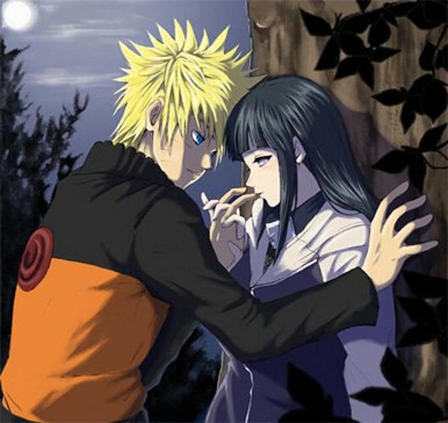 Naruto and Hinata in an Intimate Embrace Under the Moonlight HD wallpaper