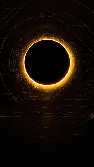 Dune 2021 Black Hole with Golden Accretion Disk and Geometric Space Lines HD phone wallpaper