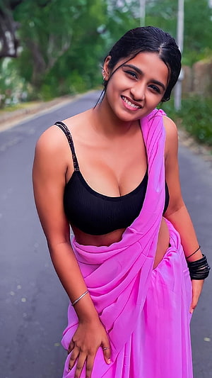 Woman in Pink Saree and Black Crop Top Smiling on Road, Suhana Khan, model HD phone wallpaper