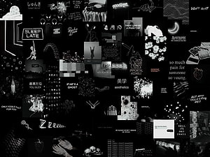 Dark Emo Aesthetic Collage with Black and White Typography and Gothic Imagery HD wallpaper