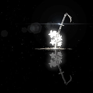 Nier Automata Monochrome Katana and Cherry Blossoms in Starlit Night HD phone wallpaper
