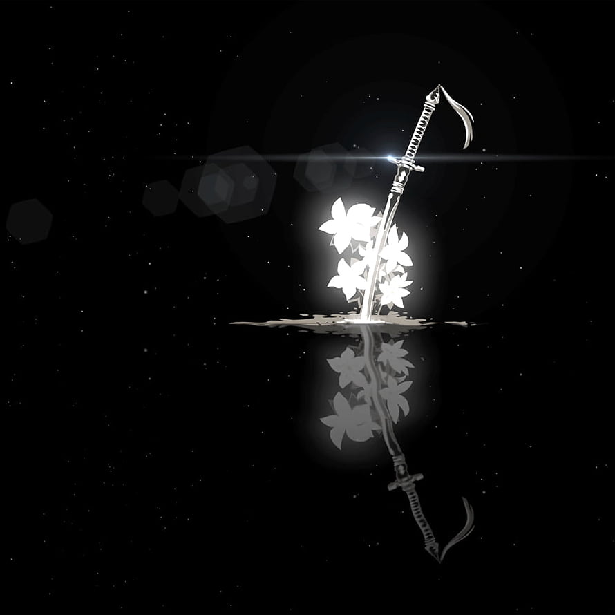 Nier Automata Monochrome Katana and Cherry Blossoms in Starlit Night HD phone wallpaper