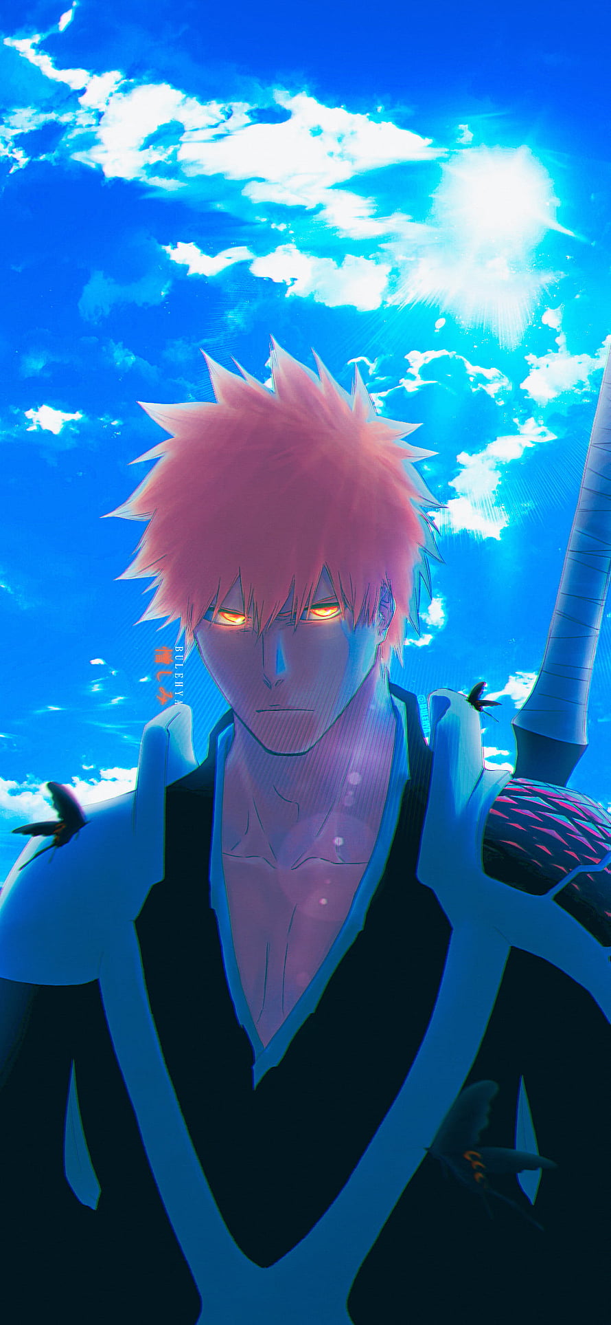 Ichigo Kurosaki Bankai Form in Bleach Anime Under Bright Blue Sky HD phone wallpaper
