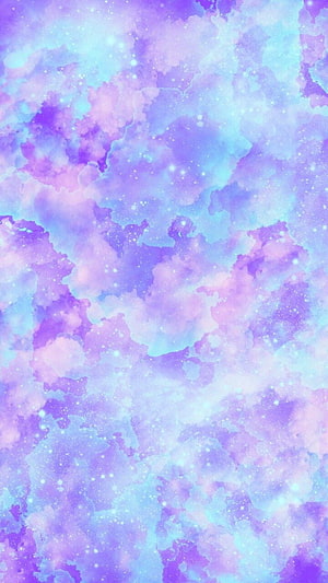 Dreamy Pastel Purple and Blue Clouds with Sparkling Star Texture HD phone wallpaper