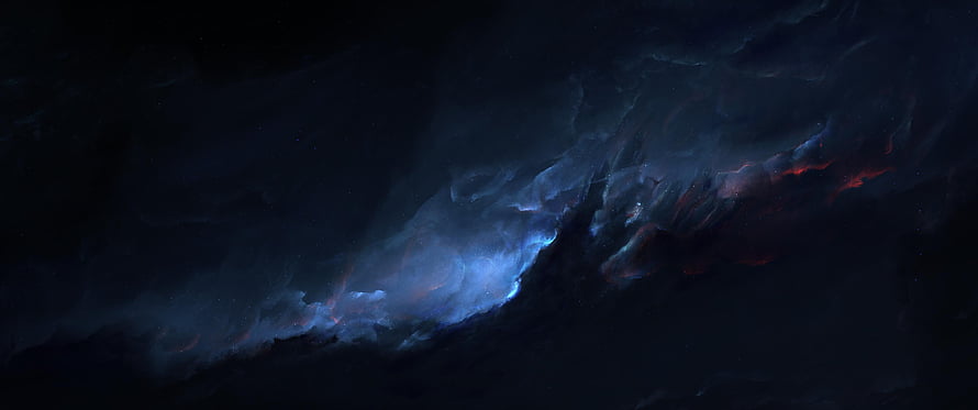 Dark Cosmic Nebula with Blue and Red Gas Clouds in Deep Space HD wallpaper
