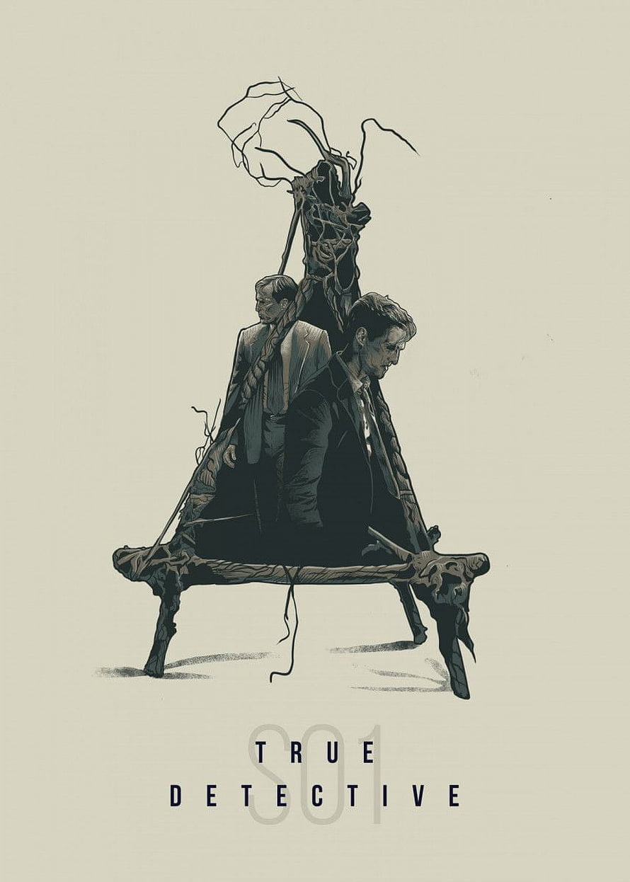 True Detective Season 1 Minimalist Poster Art Featuring Two Characters in Triangular Frame HD phone wallpaper