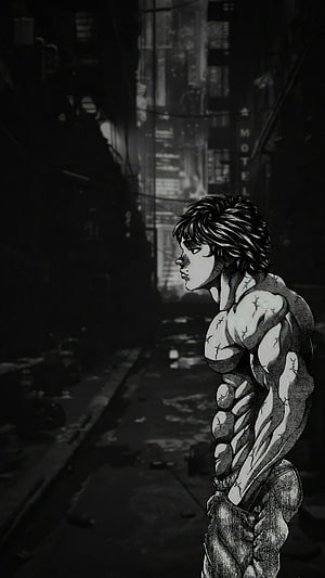Makima from Chainsaw Man standing in a dark alleyway, black and white manga style illustration, Hanma Baki, monochrome, Hanma yujiro HD phone wallpaper