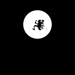 Minimalist Black Silhouette of a Running Figure Inside a White Circle on Black Background HD phone wallpaper