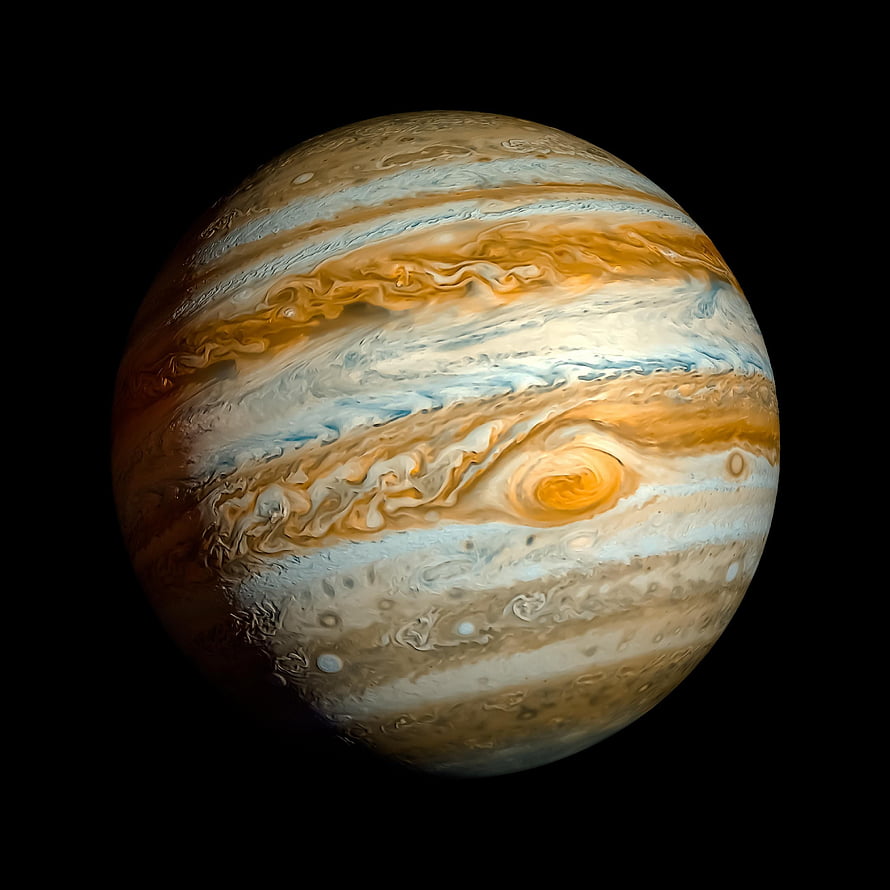 Jupiter Planet with Great Red Spot and Swirling Cloud Bands Against Deep Space HD phone wallpaper