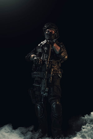 Black Ops Para Commando Soldier in Tactical Gear Holding Rifle in Dark Smoke HD phone wallpaper