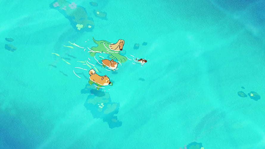 Cute Cartoon Dogs Swimming in Turquoise Water HD wallpaper