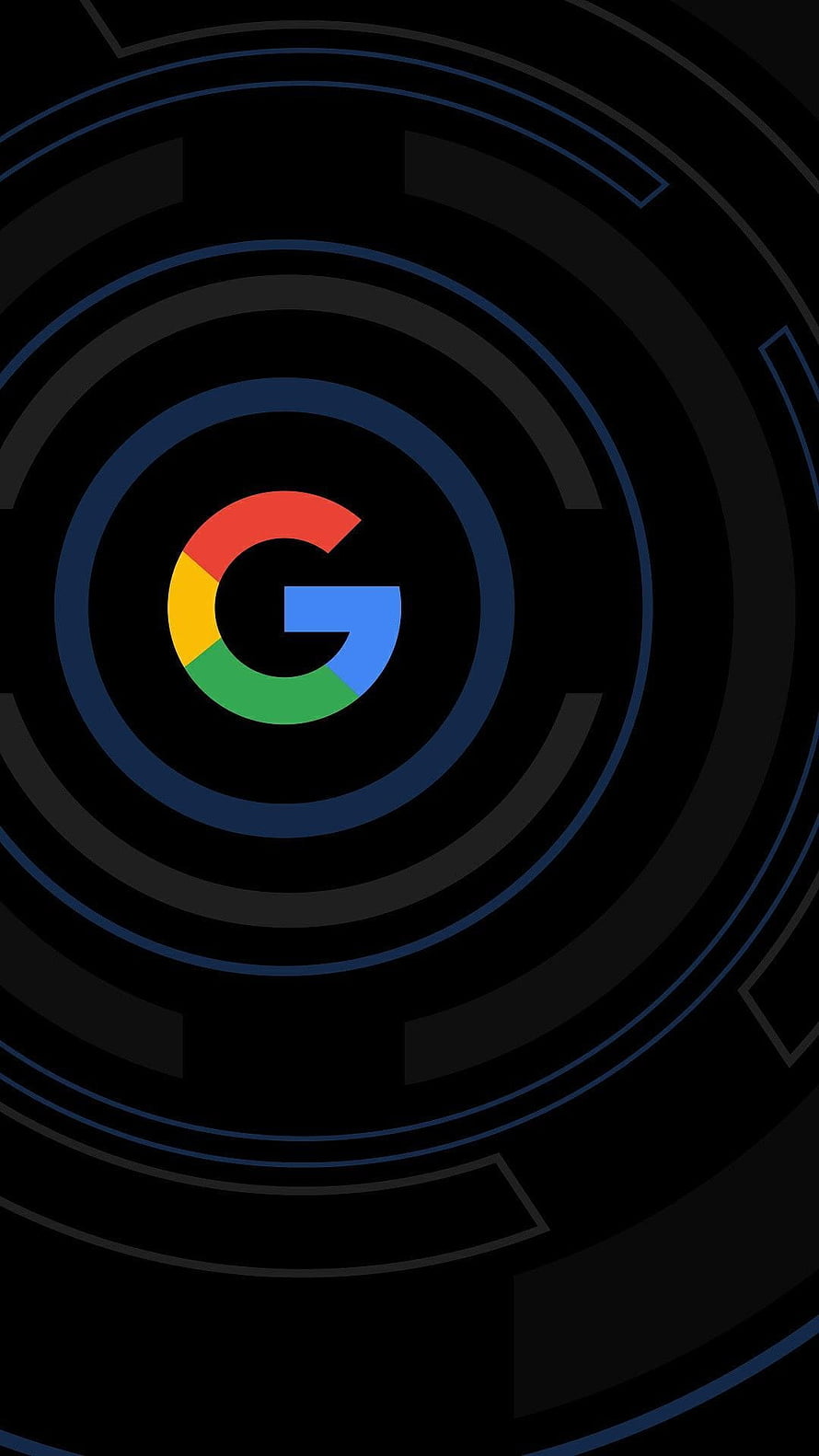 Google Logo Centered on Dark Blue Concentric Rings Abstract Background HD phone wallpaper