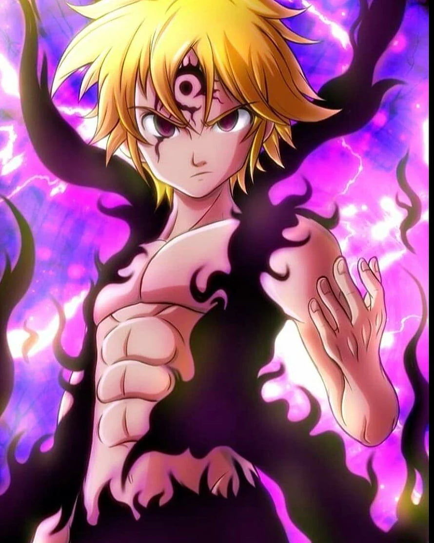 Meliodas Demon Form from The Seven Deadly Sins with Purple Aura and Dark Energy HD phone wallpaper