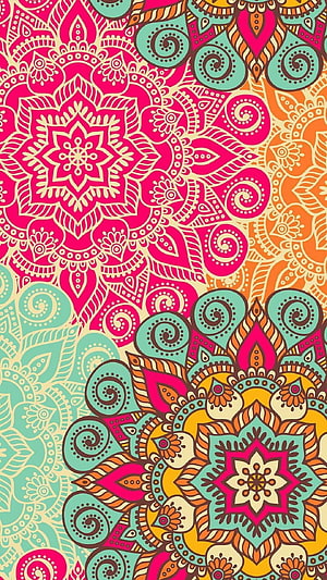 Vibrant Pink and Teal Mandala Pattern with Intricate Floral and Paisley Motifs HD phone wallpaper