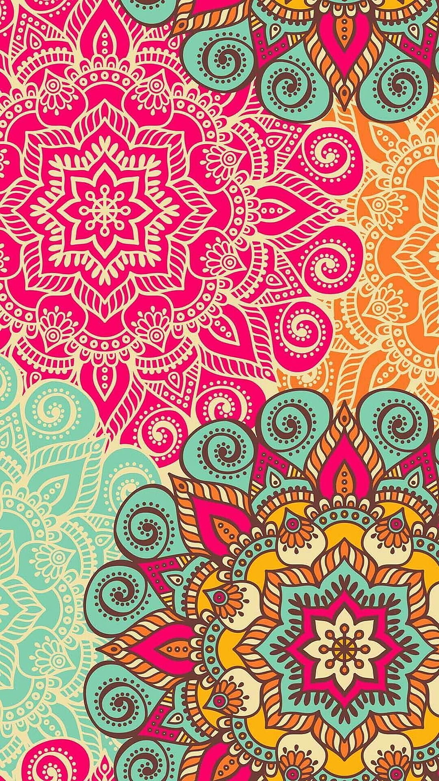 Vibrant Pink and Teal Mandala Pattern with Intricate Floral and Paisley Motifs HD phone wallpaper