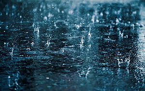 Cinematic Blue Raindrops Splashing on Wet Surface with Ripples and Droplets HD wallpaper