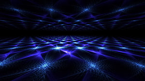 Glowing Blue Fractal Grid in Dark Space with Radiant Light Nodes HD wallpaper