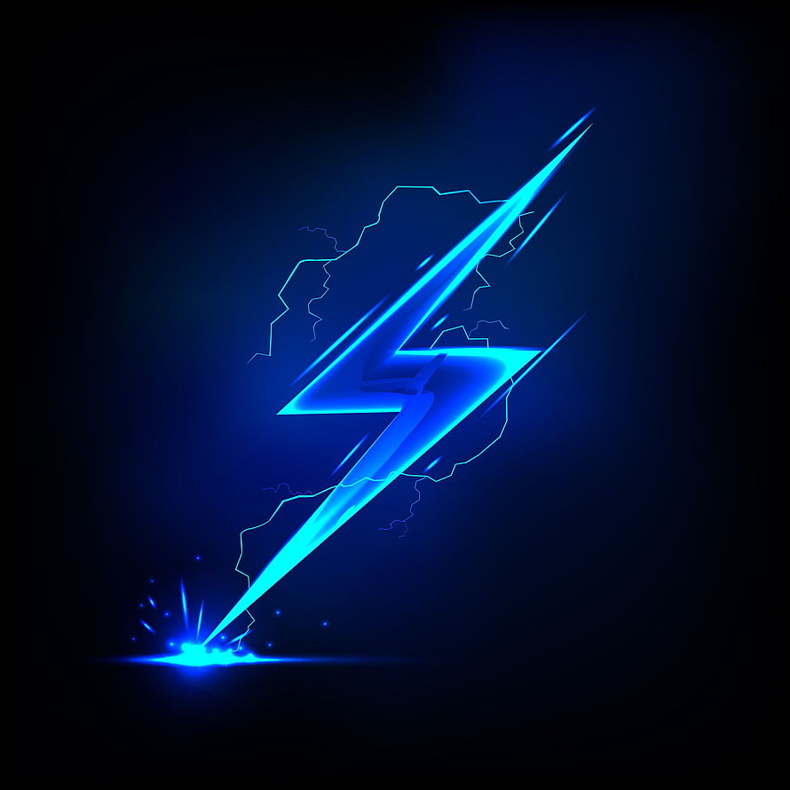 Glowing Blue Lightning Bolt with Electric Sparks on Dark Background HD phone wallpaper