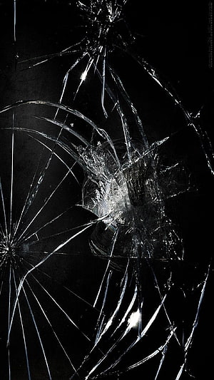 Shattered Glass Texture With Cracks On Black Background HD phone wallpaper