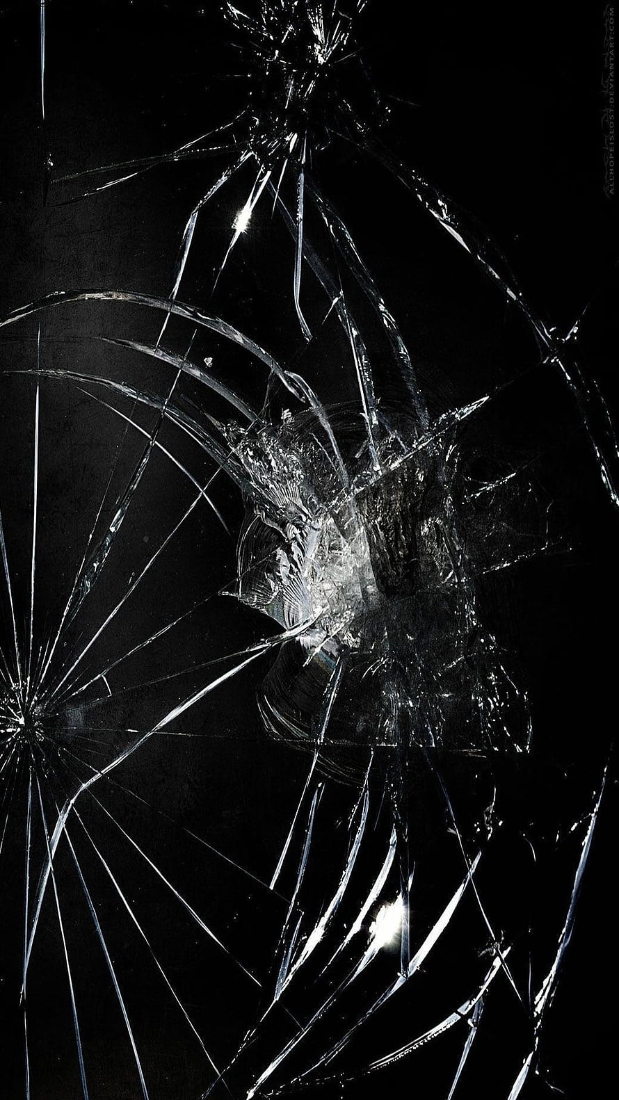 Shattered Glass Texture With Cracks On Black Background HD phone wallpaper