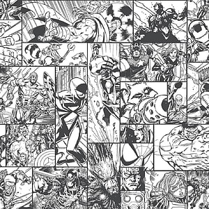Black and White Marvel Comics Panel Grid Featuring Avengers and Spider-Man Action Scenes, Disney Kids Marvel Comic Strip - White Black. Comic Book , Marvel Comics , Marvel HD phone wallpaper