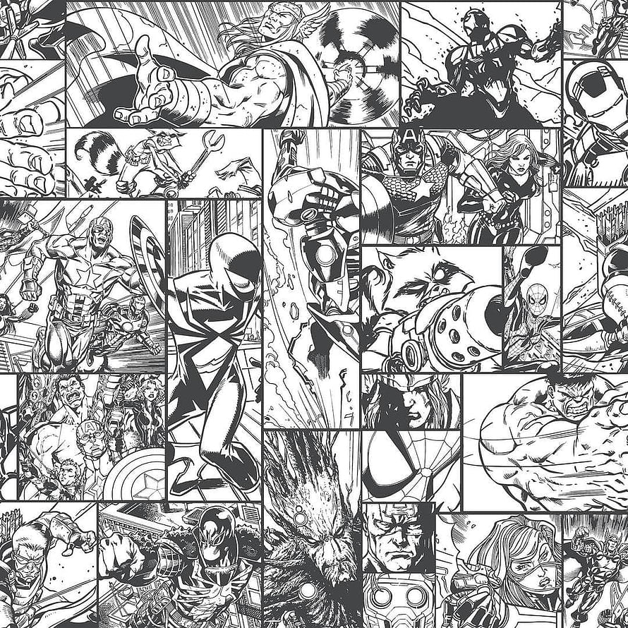 Black and White Marvel Comics Panel Grid Featuring Avengers and Spider-Man Action Scenes, Disney Kids Marvel Comic Strip - White Black. Comic Book , Marvel Comics , Marvel HD phone wallpaper
